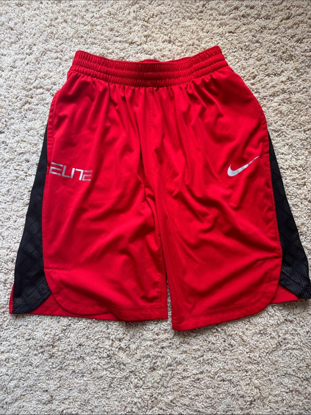 Nike Red Athletic Shorts with Black Panels Boys Large
